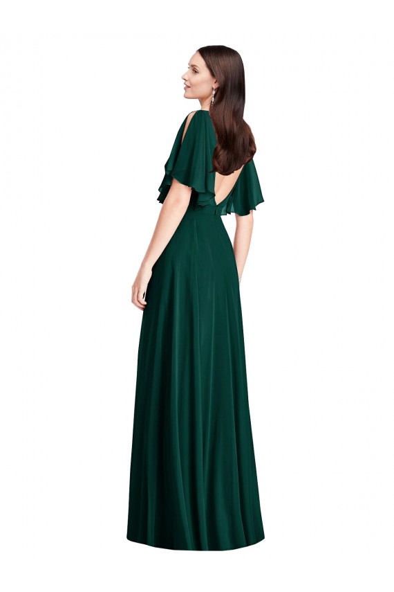Outlet Evergreen Trapèze Bateau Mousseline Longue Robes demoiselle d'honneur