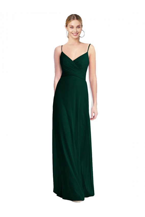 Outlet Evergreen Trapèze Bretelles spaghetti Col V Mousseline Longue Robes demoiselle d'honneur