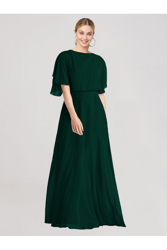 Outlet Evergreen Trapèze Col rond Mousseline Longue Robes demoiselle d'honneur