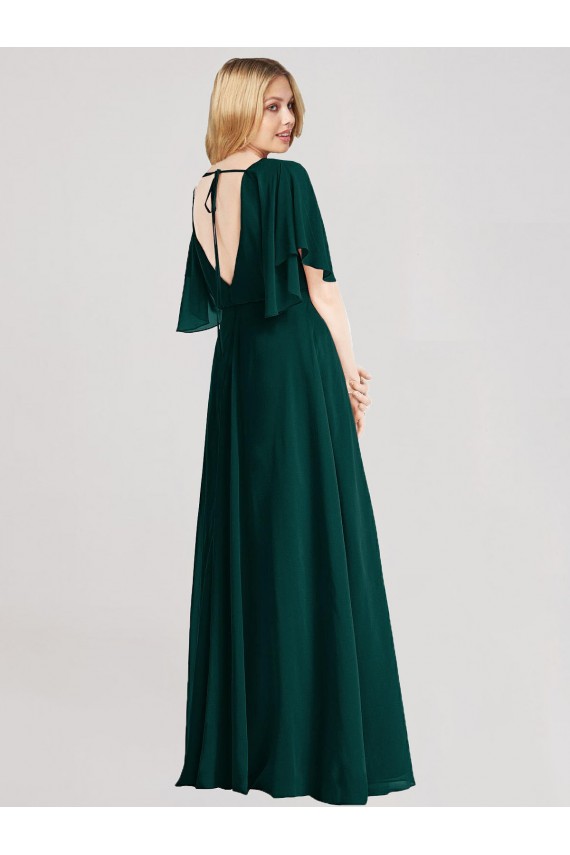 Outlet Evergreen Trapèze Col rond Mousseline Longue Robes demoiselle d'honneur