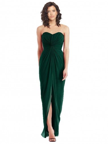 Outlet Evergreen Trapèze Sans bretelle Mousseline Longue Robes demoiselle d'honneur