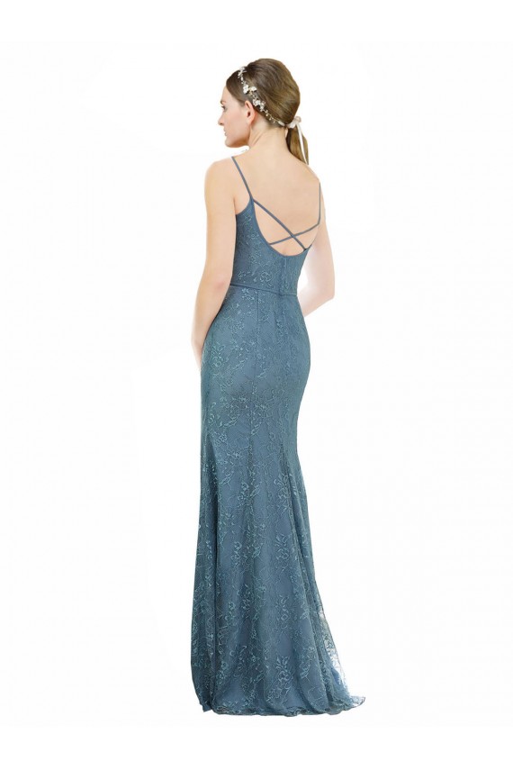 Outlet Fourreau Bretelles spaghetti Col V Dentelle Longue Robes demoiselle d'honneur