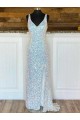 Outlet Fourreau Col V Balayage train Paillettes Velours Longue Robes de bal
