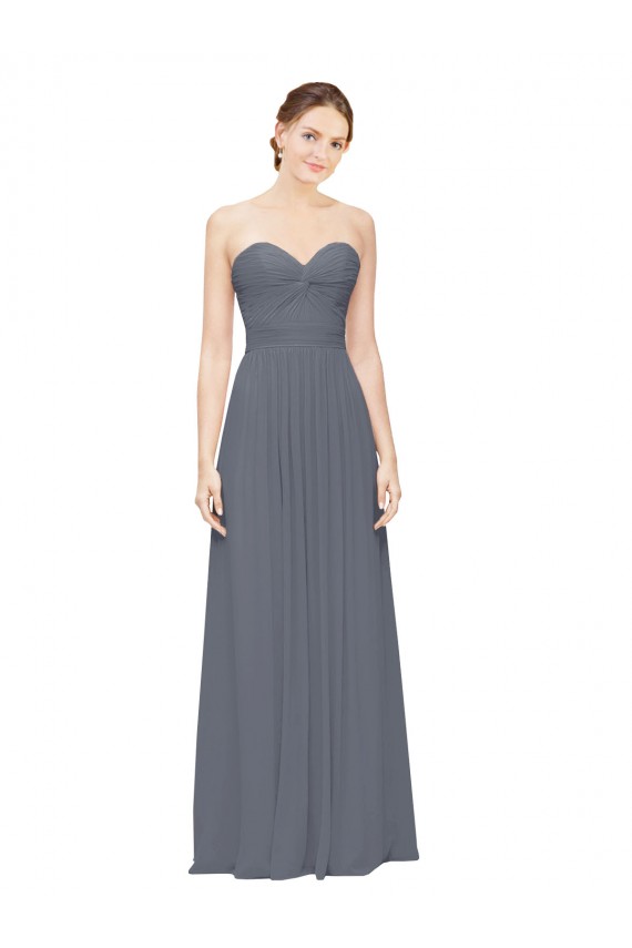 Outlet Gris ardoise Trapèze Mousseline Longue Robes demoiselle d'honneur