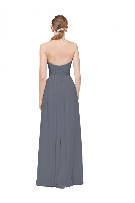 Outlet Gris ardoise Trapèze Mousseline Longue Robes demoiselle d'honneur