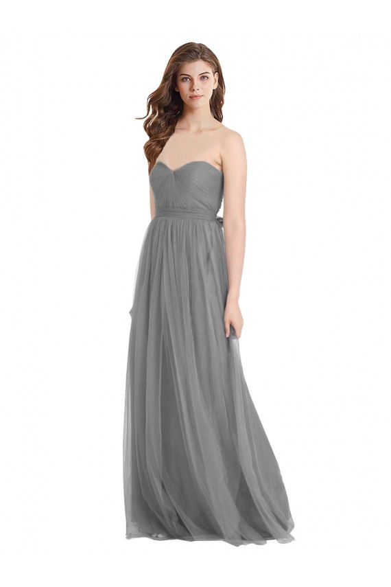 Outlet Gris ardoise Trapèze Tulle Longue Robes demoiselle d'honneur