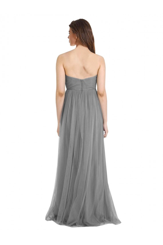 Outlet Gris ardoise Trapèze Tulle Longue Robes demoiselle d'honneur