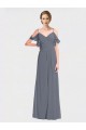 Outlet Gris ardoise Trapèze Épaule Dénudée Col V Mousseline Longue Robes demoiselle d'honneur