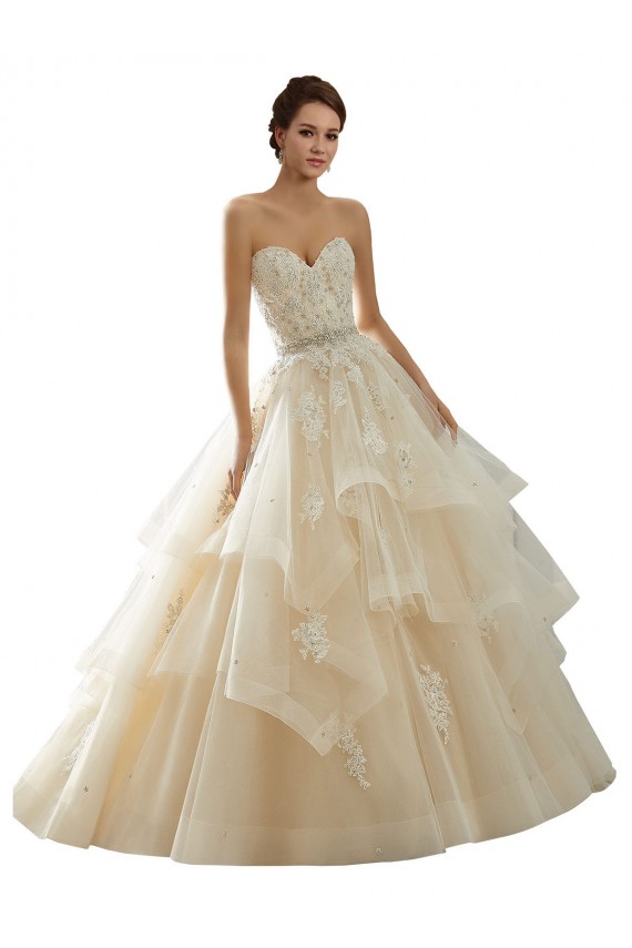 Outlet Ivoire & Champagne Princesse Tulle Dentelle Robes de mariée