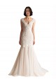Outlet Ivoire & Champagne Sirène Col V Balayage train Tulle Robes de mariée