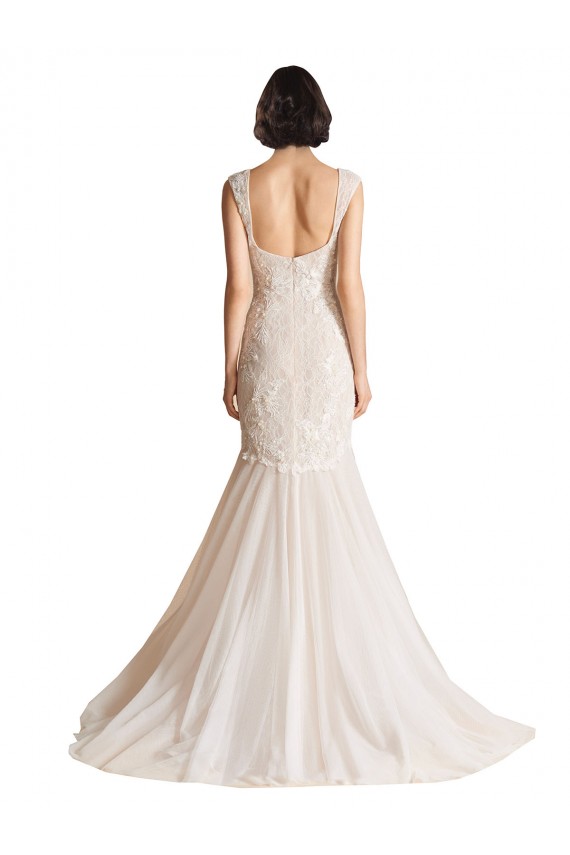 Outlet Ivoire & Champagne Sirène Col V Balayage train Tulle Robes de mariée