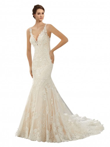 Outlet Ivoire & Champagne Sirène Col V Dentelle Robes de mariée