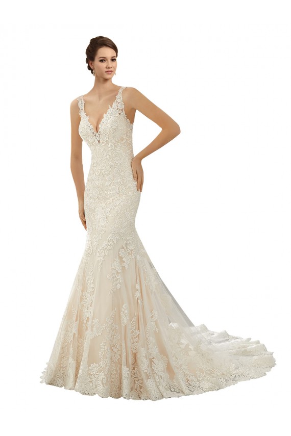 Outlet Ivoire & Champagne Sirène Col V Dentelle Robes de mariée