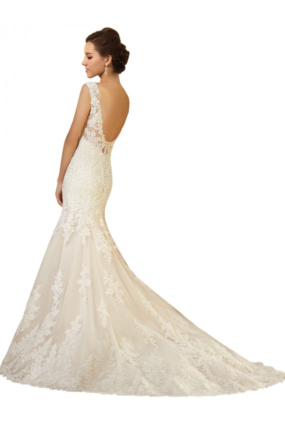 Outlet Ivoire & Champagne Sirène Col V Tulle Dentelle Robes de mariée