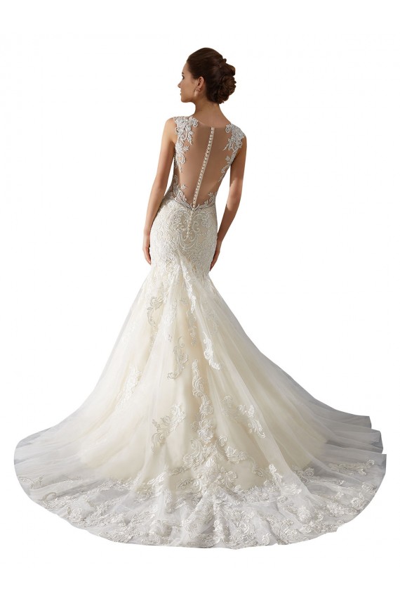 Outlet Ivoire & Champagne Sirène Col V Tulle Dentelle Robes de mariée