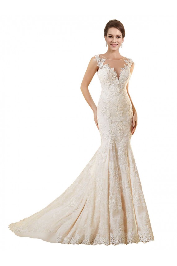 Outlet Ivoire & Champagne Sirène Illusion Dentelle Robes de mariée