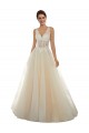 Outlet Ivoire & Champagne Trapèze Col V Tulle Dentelle Classique Robes de mariée