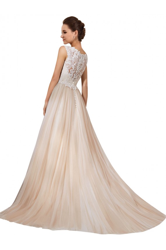 Outlet Ivoire & Champagne Trapèze Col V Tulle Dentelle Robes de mariée