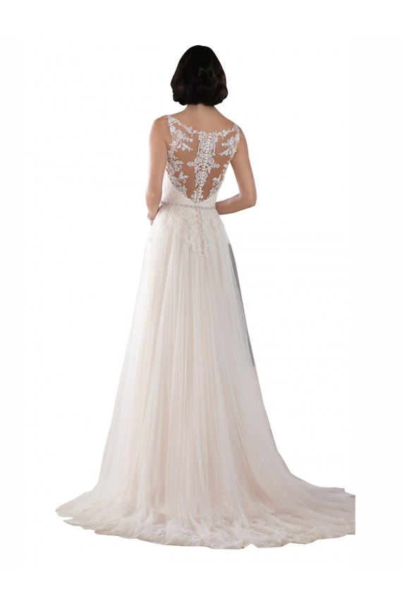 Outlet Ivoire & Champagne Trapèze Illusion Balayage train Tulle Boho Robes de mariée