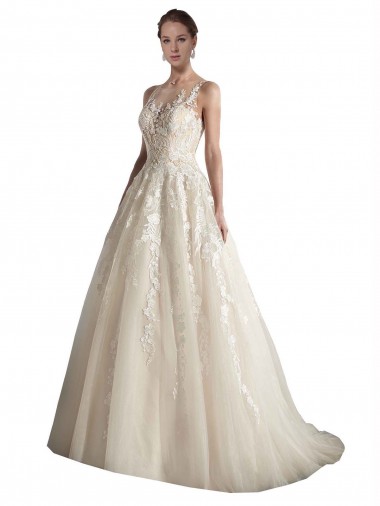 Outlet Ivoire & Champagne Trapèze Illusion Tulle Robes de mariée