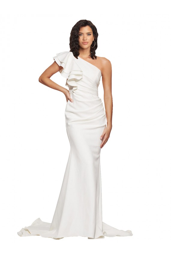 Outlet Ivoire Fourreau Balayage train Crêpe Stretch Longue Robes demoiselle d'honneur / Robes de bal