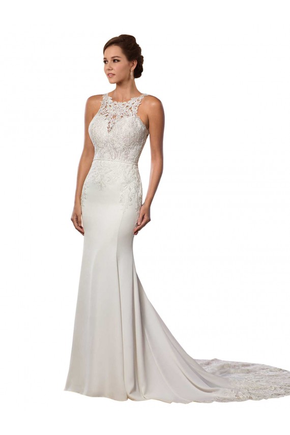 Outlet Ivoire Fourreau Col Haut Dentelle Robes de mariée
