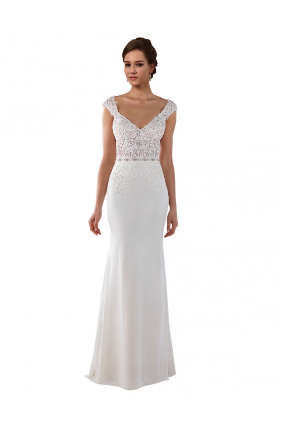 Outlet Ivoire Fourreau Col V Dentelle Crêpe Stretch Robes de mariée