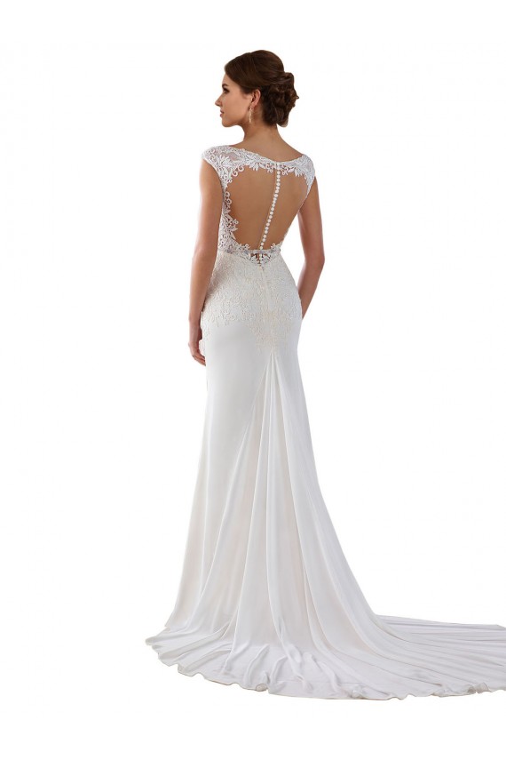 Outlet Ivoire Fourreau Col V Dentelle Crêpe Stretch Robes de mariée