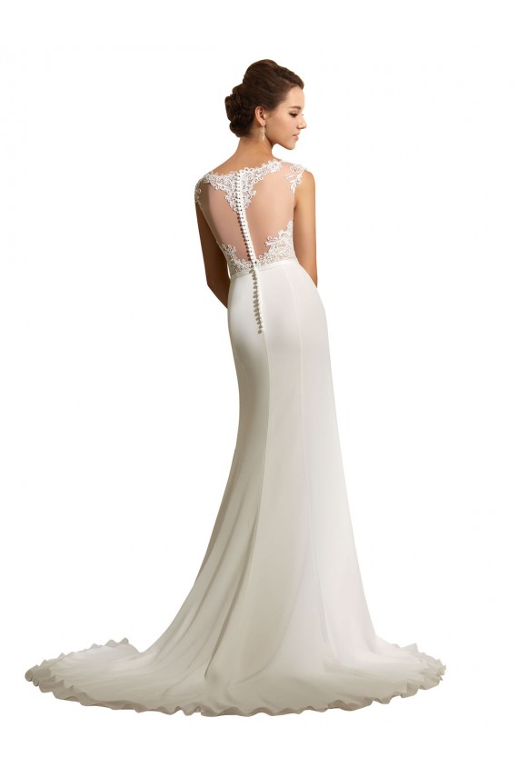 Outlet Ivoire Fourreau Illusion Mousseline Dentelle Robes de mariée