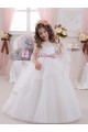 Outlet Ivoire Princesse Bateau Tulle Dentelle Longue Robes de demoiselle d'honneur - fillette