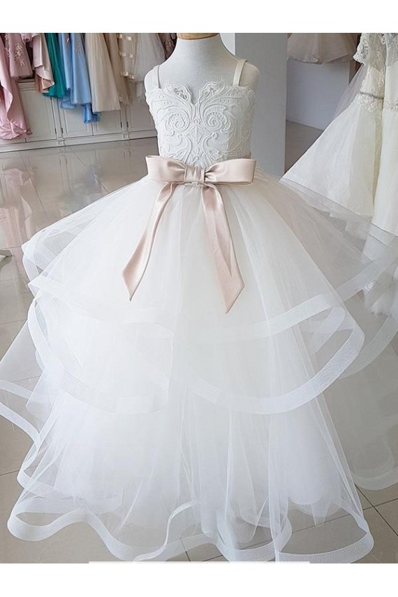 Outlet Ivoire Princesse Col Haut Tulle Dentelle Longue Robes de demoiselle d'honneur - fillette
