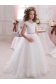 Outlet Ivoire Princesse Col Haut Tulle Dentelle Longue Robes de demoiselle d'honneur - fillette