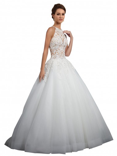 Outlet Ivoire Princesse Col Haut Tulle Dentelle Robes de mariée