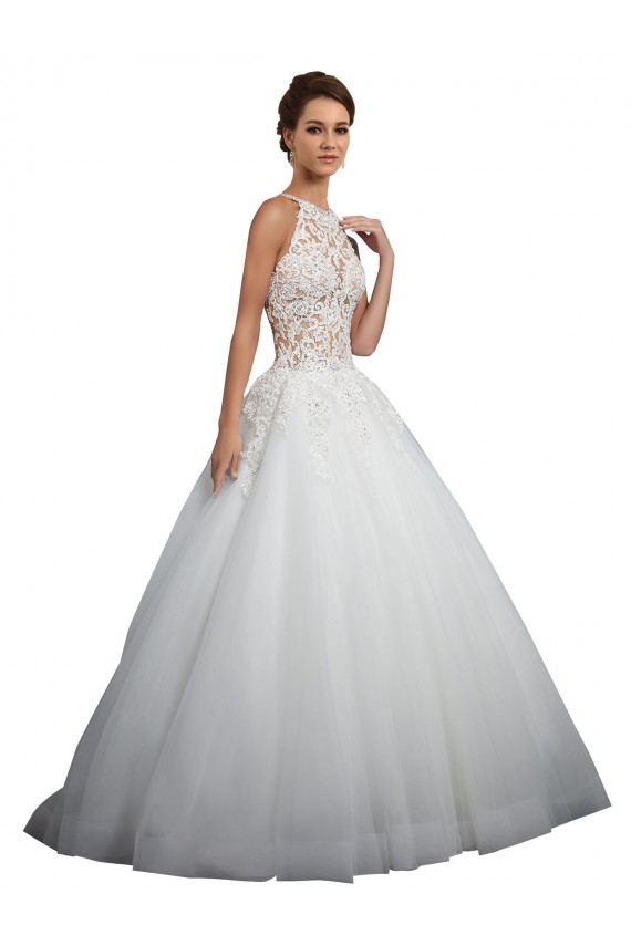 Outlet Ivoire Princesse Col Haut Tulle Dentelle Robes de mariée
