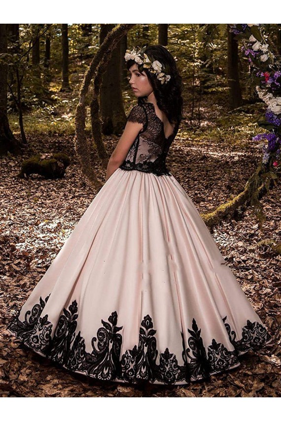 Outlet Ivoire Princesse Satiné Dentelle Longue Robes de demoiselle d'honneur - fillette