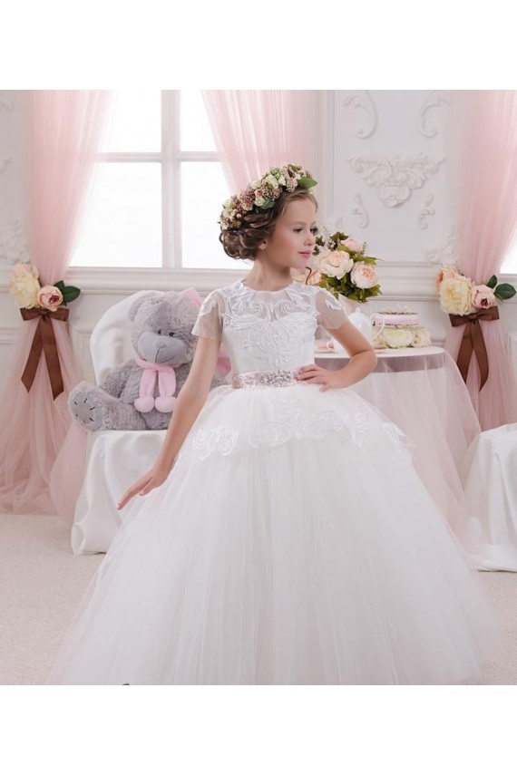 Outlet Ivoire Princesse Tulle Dentelle Longue Robes de demoiselle d'honneur - fillette