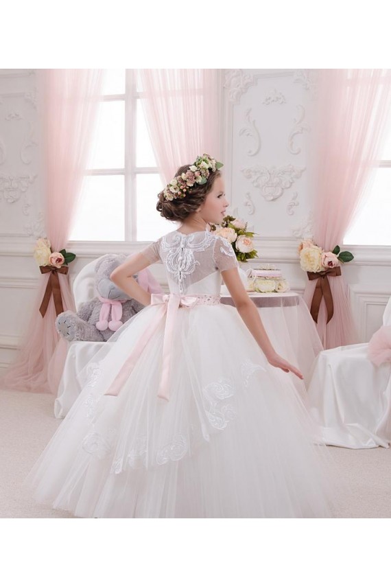 Outlet Ivoire Princesse Tulle Dentelle Longue Robes de demoiselle d'honneur - fillette