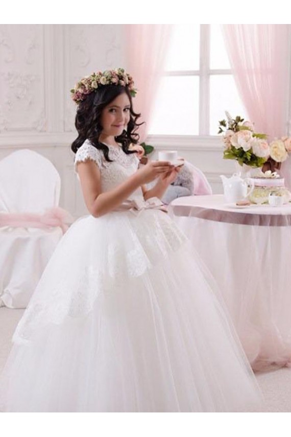 Outlet Ivoire Princesse Tulle Dentelle Longue Robes de demoiselle d'honneur - fillette