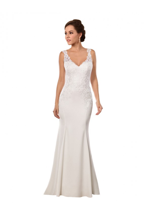 Outlet Ivoire Sirène Col V Dentelle Crêpe Stretch Robes de mariée