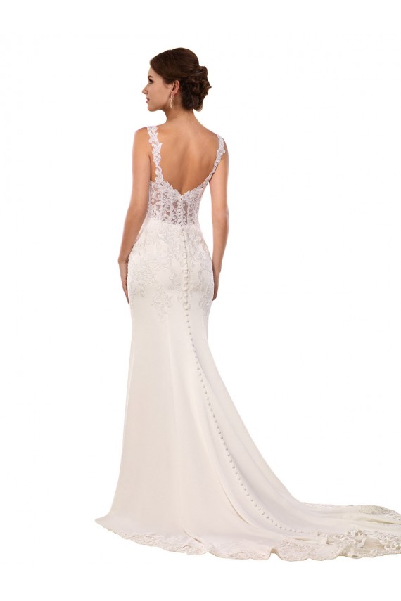 Outlet Ivoire Sirène Col V Dentelle Crêpe Stretch Robes de mariée