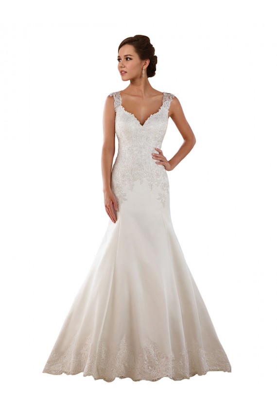 Outlet Ivoire Sirène Col V Satiné Classique Robes de mariée