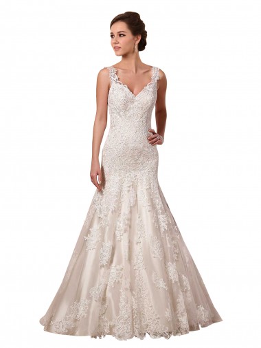 Outlet Ivoire Sirène Col V Tulle Dentelle Robes de mariée