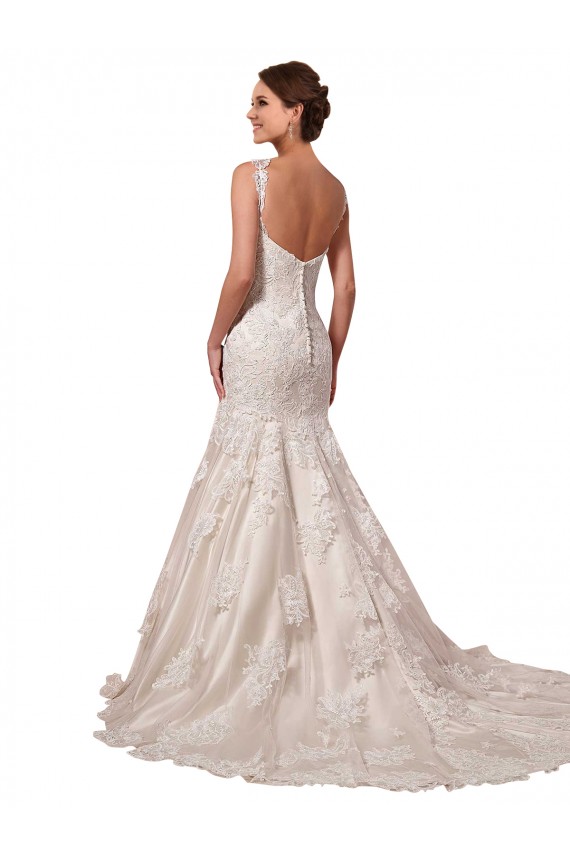 Outlet Ivoire Sirène Col V Tulle Dentelle Robes de mariée