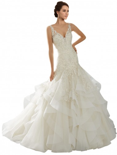 Outlet Ivoire Sirène Col V Tulle Robes de mariée
