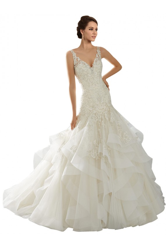 Outlet Ivoire Sirène Col V Tulle Robes de mariée