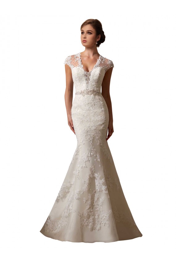 Outlet Ivoire Sirène Illusion Col V Tulle Dentelle Robes de mariée