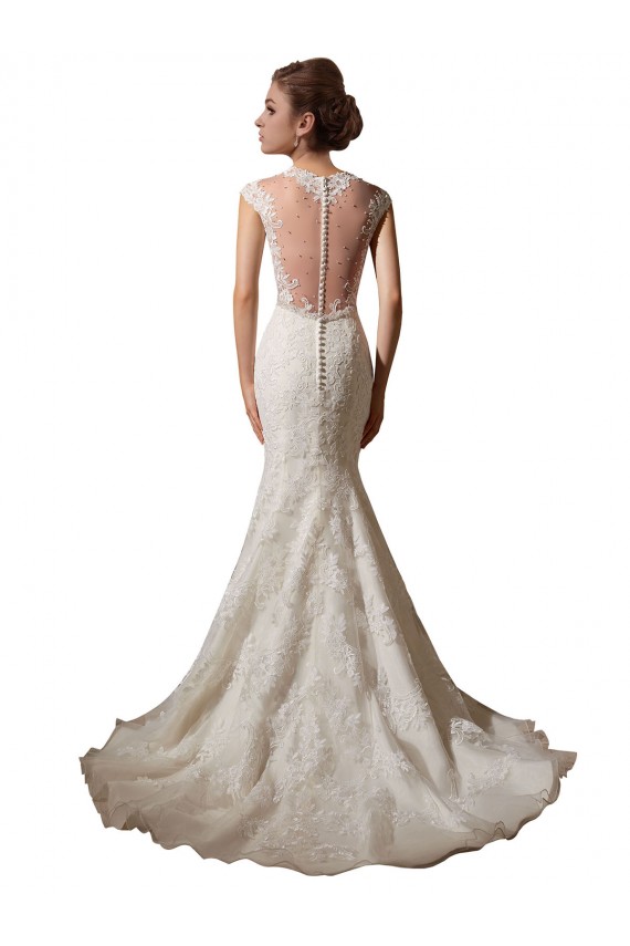 Outlet Ivoire Sirène Illusion Col V Tulle Dentelle Robes de mariée