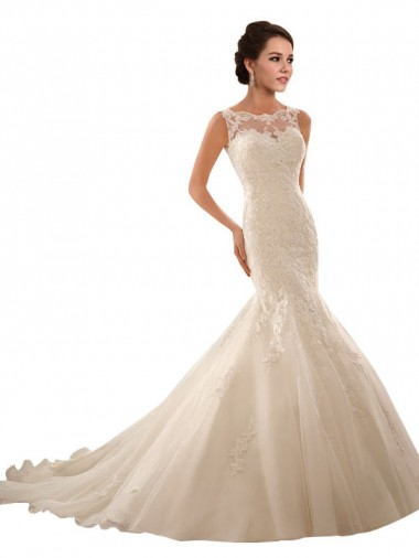 Outlet Ivoire Sirène Illusion Tulle Dentelle Robes de mariée