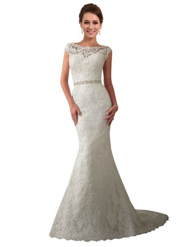 Outlet Ivoire Sirène Illusion Tulle Dentelle Robes de mariée