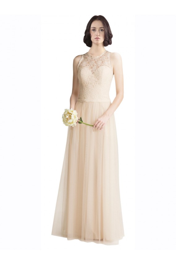 Outlet Ivoire Trapèze Bateau Illusion Tulle Dentelle Longue Robes demoiselle d'honneur